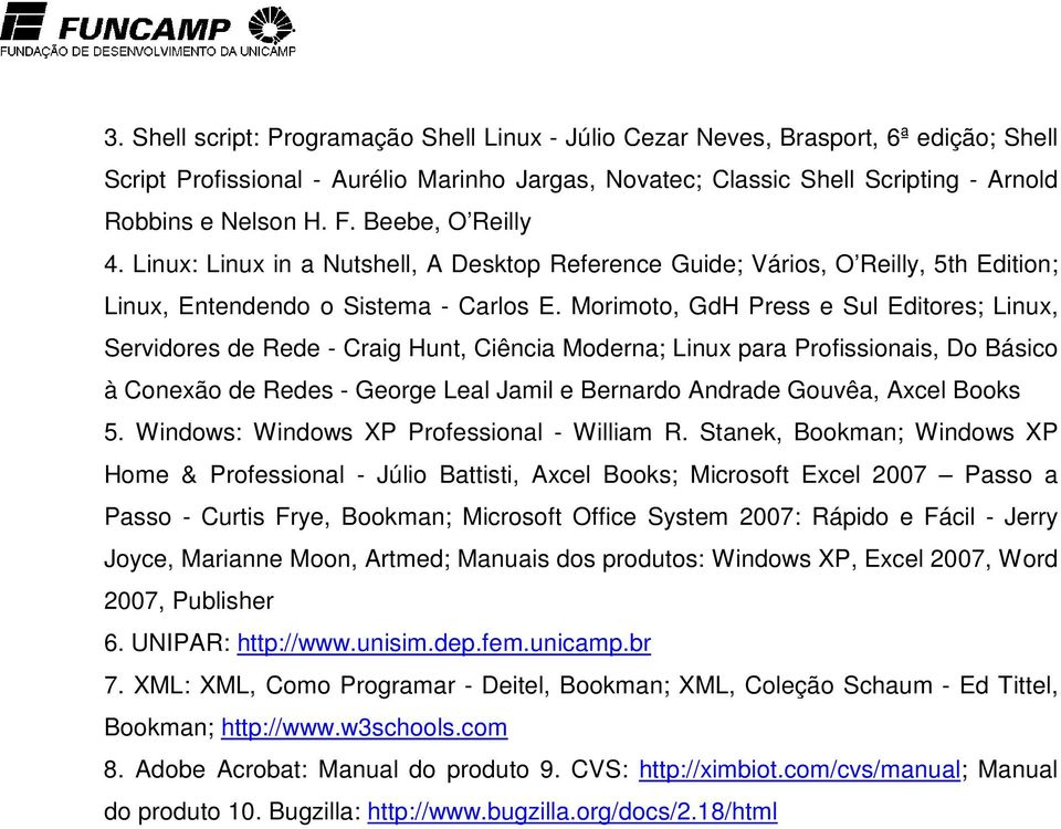 Morimoto, GdH Press e Sul Editores; Linux, Servidores de Rede - Craig Hunt, Ciência Moderna; Linux para Profissionais, Do Básico à Conexão de Redes - George Leal Jamil e Bernardo Andrade Gouvêa,