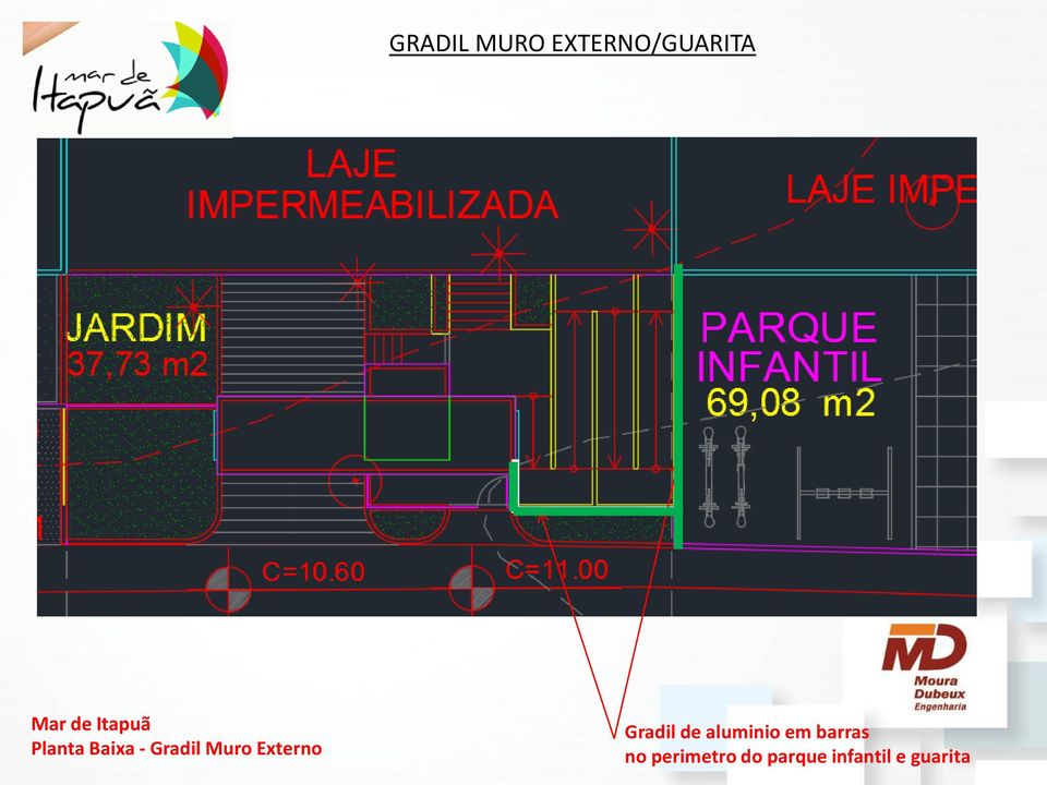 Externo Gradil de aluminio em barras