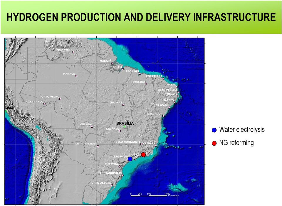 PALMAS RECIFE MACEIÓ ARACAJU SALVADOR CUIABÁ GOIÂNIA BRASÍLIA Water electrolysis CAMPO GRANDE BELO