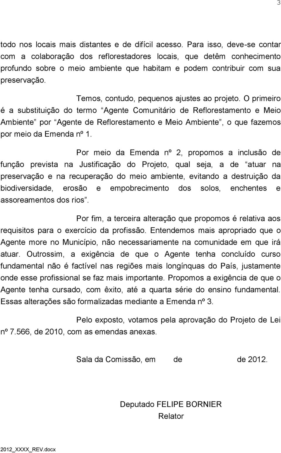 Temos, contudo, pequenos ajustes ao projeto. O primeiro é a substituição do termo Agente por Agente de Reflorestamento e Meio, o que fazemos por meio da Emenda nº 1.