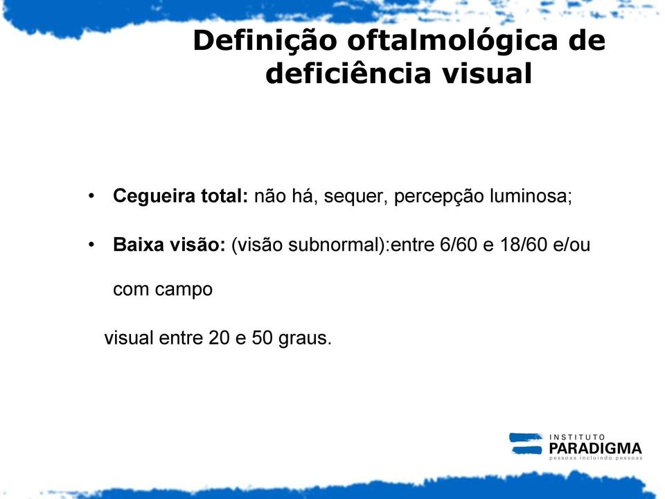 luminosa; Baixa visão: (visão subnormal):entre