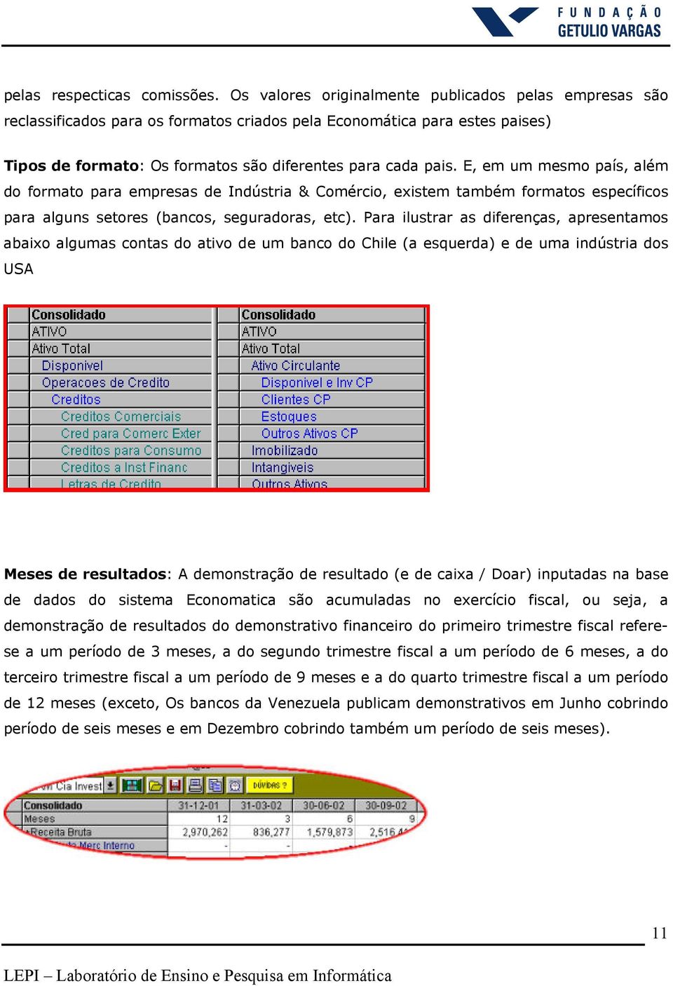 E, em um mesmo país, além do formato para empresas de Indústria & Comércio, existem também formatos específicos para alguns setores (bancos, seguradoras, etc).