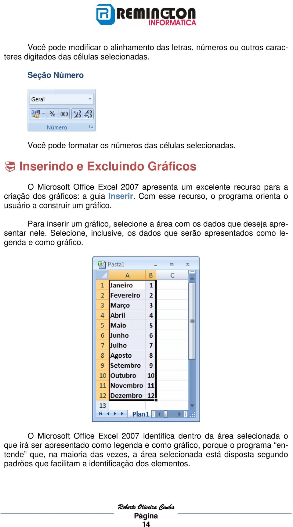 Com esse recurso, o programa orienta o usuário a construir um gráfico. Para inserir um gráfico, selecione a área com os dados que deseja apresentar nele.