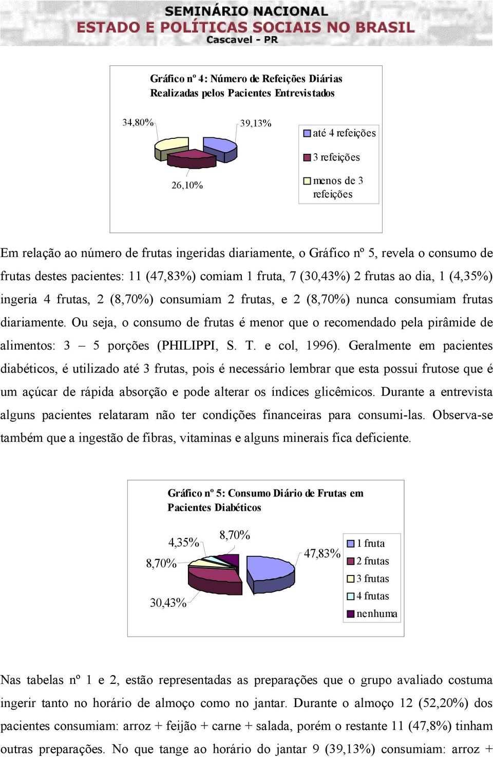 nunca consumiam frutas diariamente. Ou seja, o consumo de frutas é menor que o recomendado pela pirâmide de alimentos: 3 5 porções (PHILIPPI, S. T. e col, 1996).