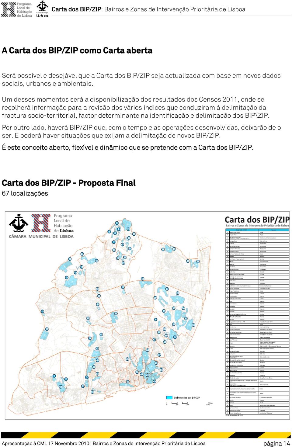 factor determinante na identificação e delimitação dos BIP\ZIP. Por outro lado, haverá BIP/ZIP que, com o tempo e as operações desenvolvidas, deixarão de o ser.