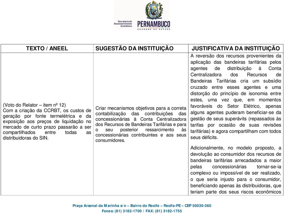 Criar mecanismos objetivos para a correta contabilização das contribuições das concessionárias à Conta Centralizadora dos Recursos de Bandeiras Tarifárias e para o seu posterior ressarcimento às