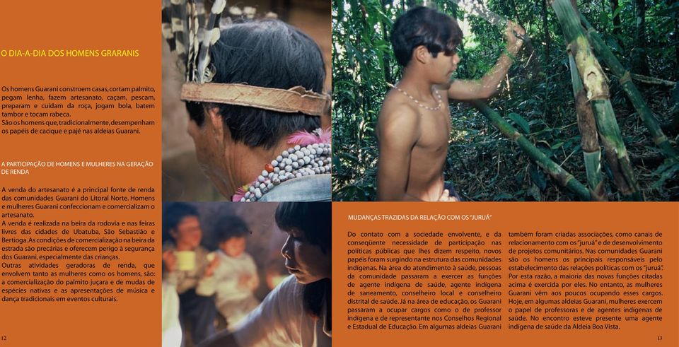 A PARTICIPAÇÃO DE HOMENS E MULHERES NA GERAÇÃO DE RENDA A venda do artesanato é a principal fonte de renda das comunidades Guarani do Litoral Norte.