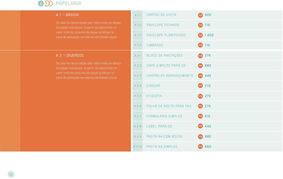 000 4.1.4 T i m b r a d o 715 4.2 >> diversos Os valores desta seção são referentes ao design de peças individuais.