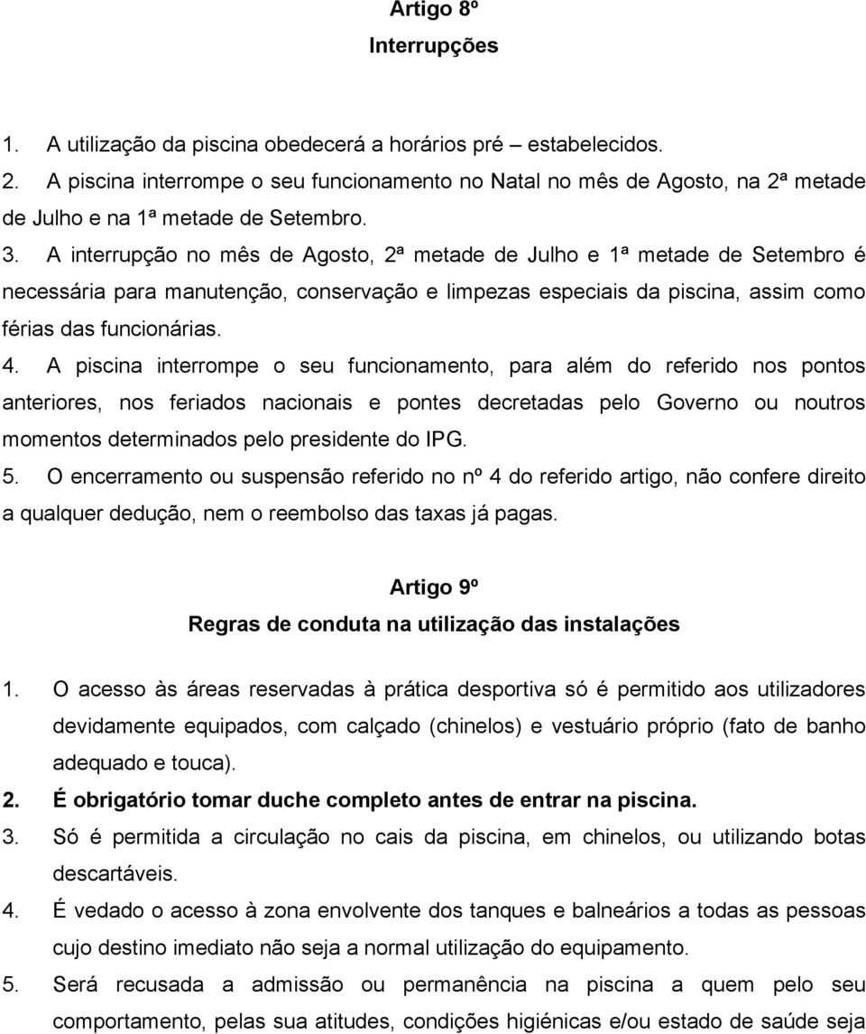 REGULAMENTO DE FUNCIONAMENTO DA PISCINA DO INSTITUTO POLITÉCNICO DA GUARDA  - PDF Download grátis