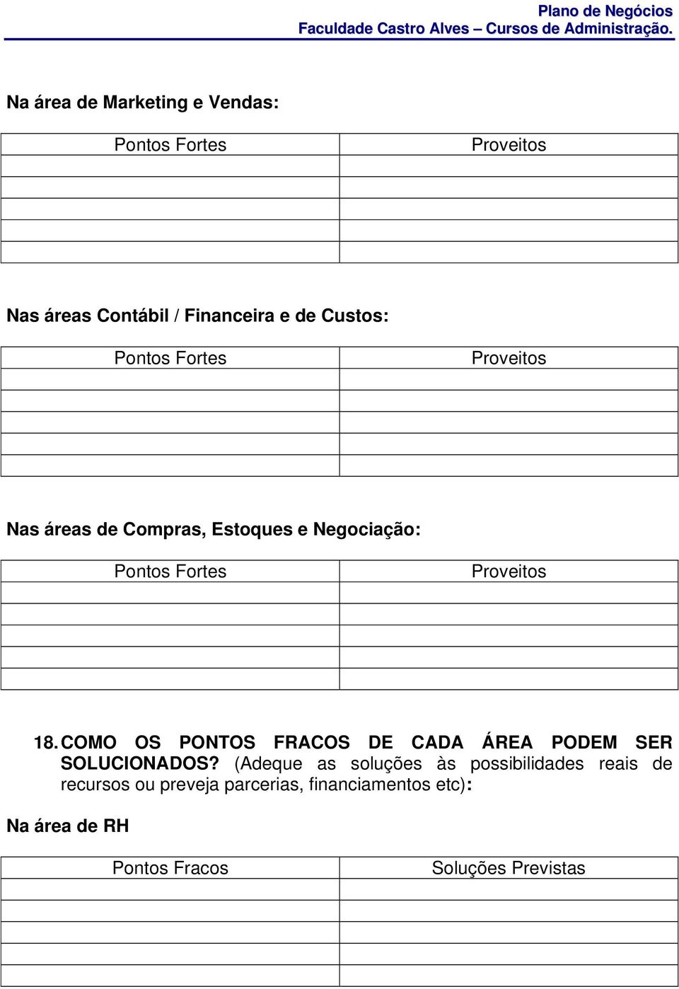 COMO OS PONTOS FRACOS DE CADA ÁREA PODEM SER SOLUCIONADOS?