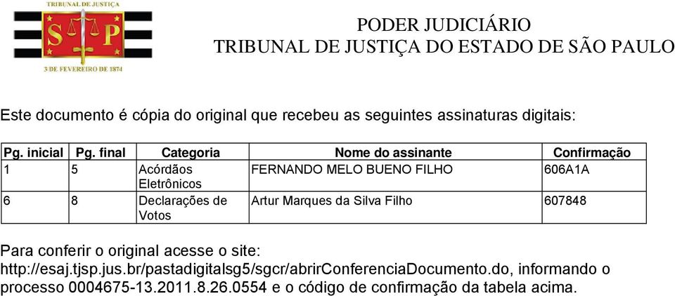 Declarações de Votos Artur Marques da Silva Filho 607848 Para conferir o original acesse o site: http://esaj.tjsp.