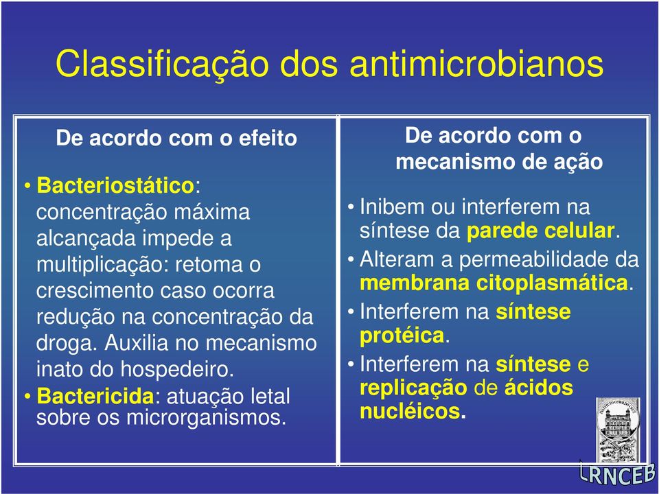 Bactericida: atuação letal sobre os microrganismos.