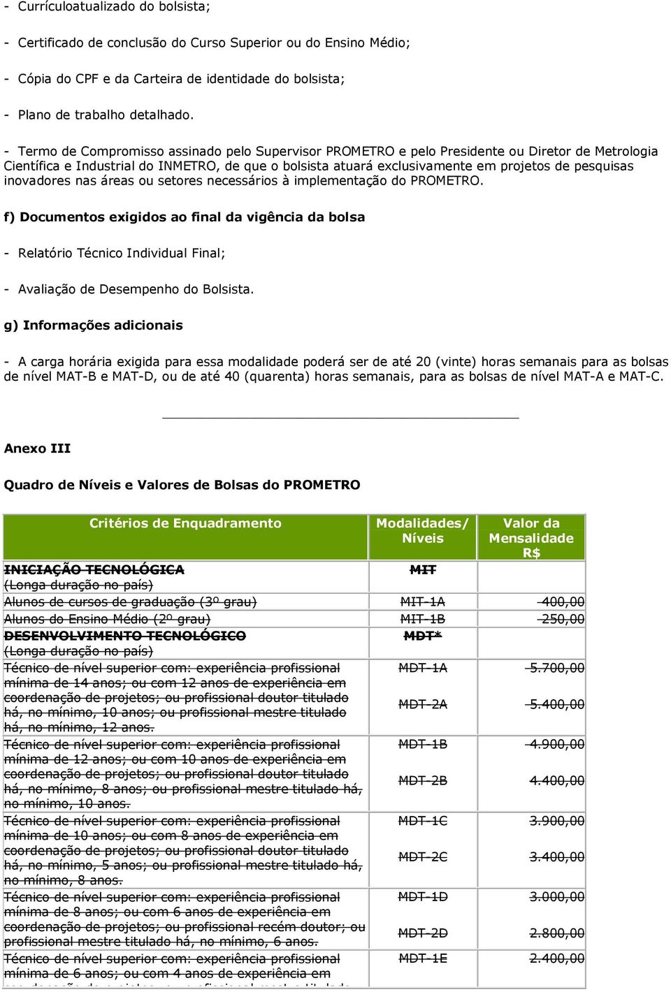 pesquisas inovadores nas áreas ou setores necessários à implementação do PROMETRO.