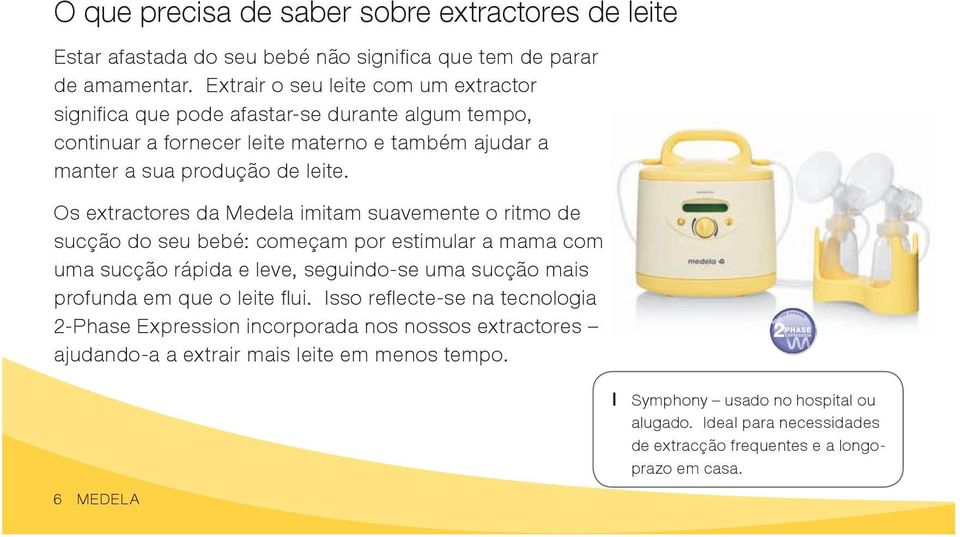 Os extractores da Medela imitam suavemente o ritmo de sucção do seu bebé: começam por estimular a mama com uma sucção rápida e leve, seguindo-se uma sucção mais profunda em que o leite