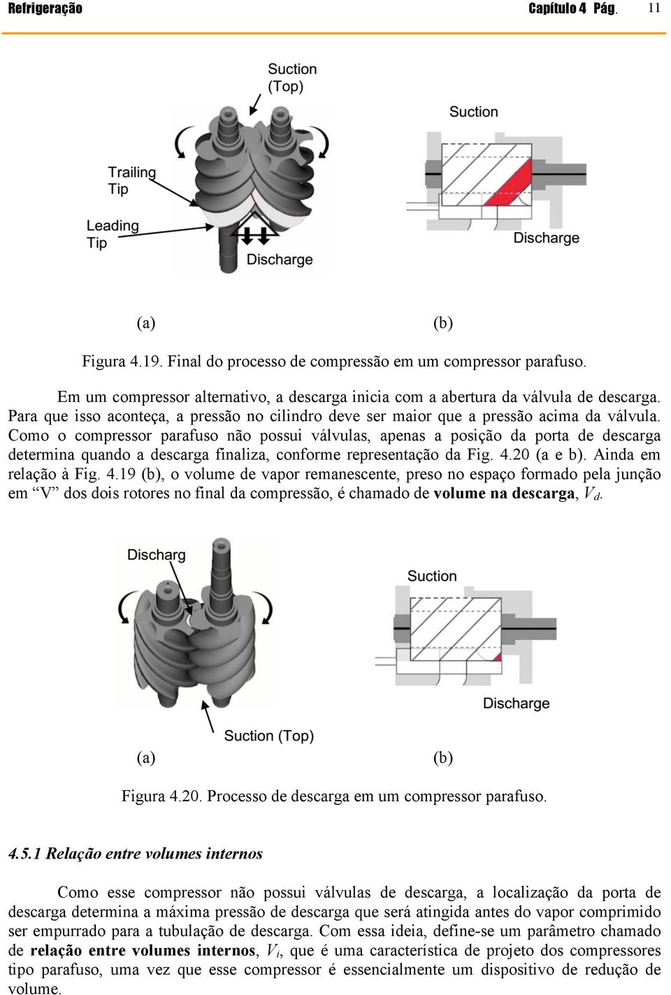 Como o compressor parafuso não possui válvulas, apenas a posição da porta de descarga determina quando a descarga finaliza, conforme representação da Fig. 4.