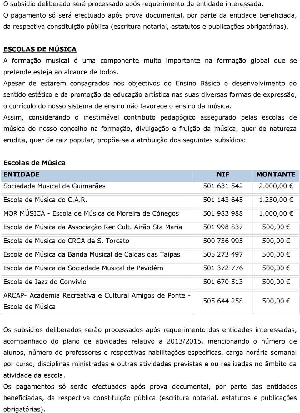 ESCOLAS DE MÚSICA A formação musical é uma componente muito importante na formação global que se pretende esteja ao alcance de todos.