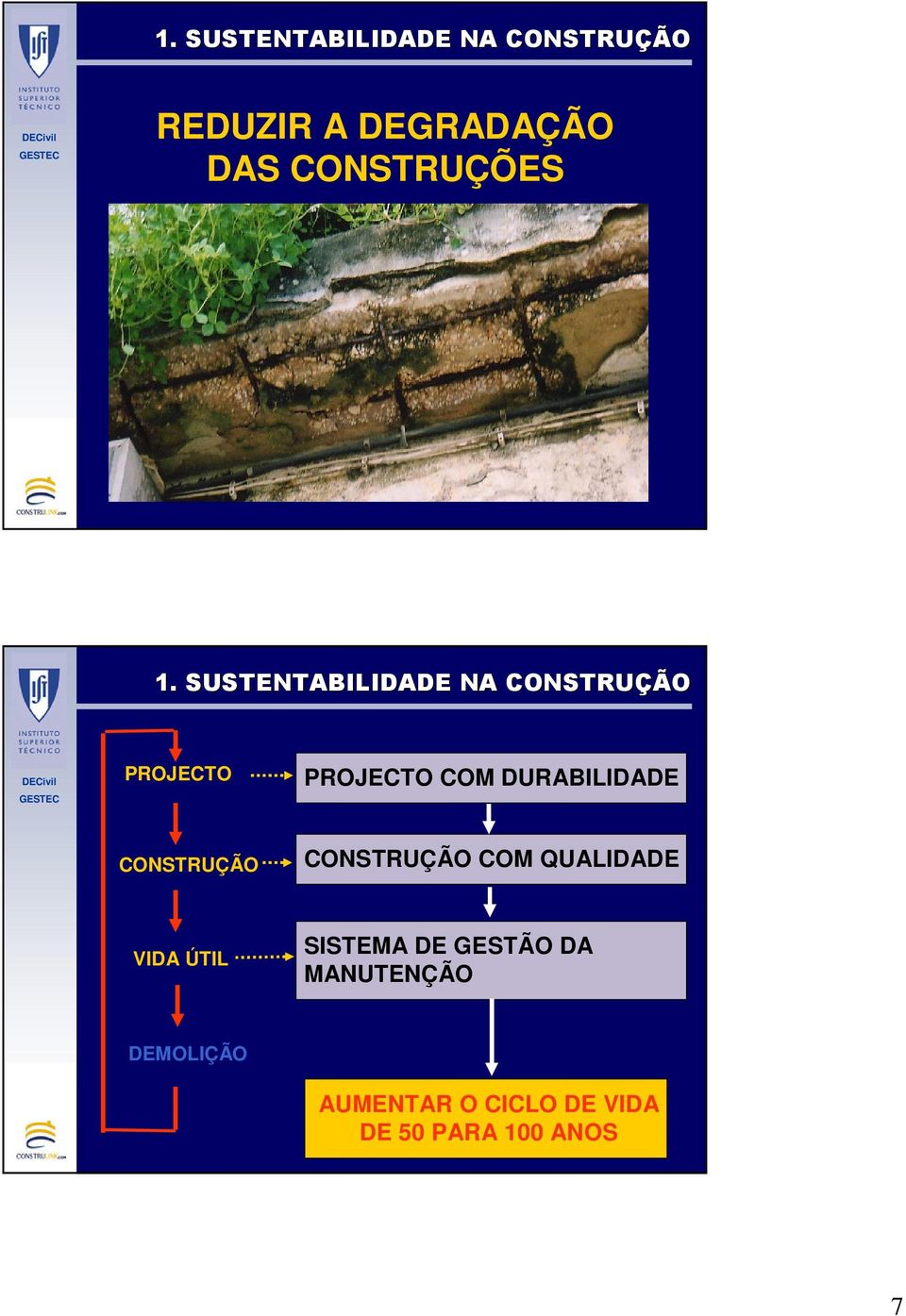 SUSTENTABILIDADE NA CONSTRUÇÃO PROJECTO PROJECTO COM DURABILIDADE