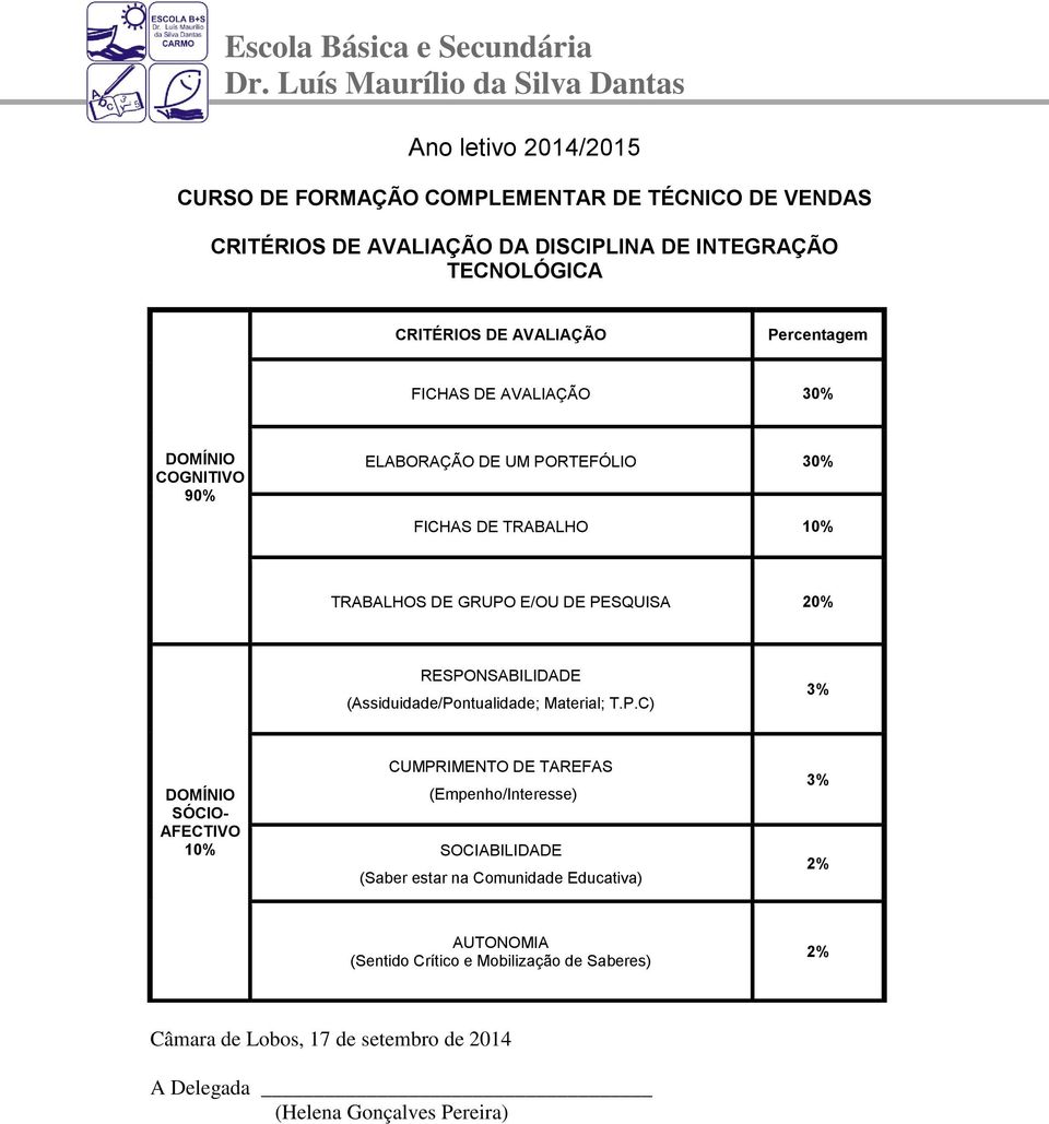 AVALIAÇÃO 30% ELABORAÇÃO DE UM PORTEFÓLIO 30%