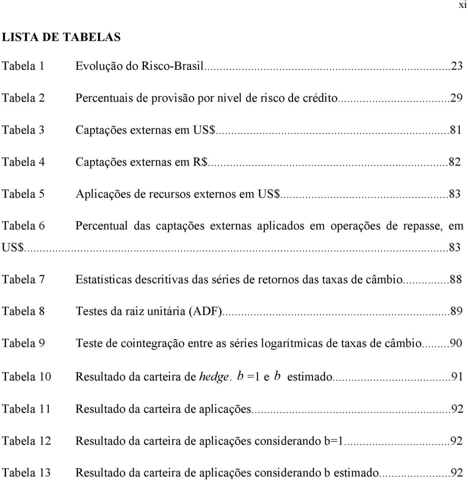 ..83 Tabela 7 Tabela 8 Tabela 9 Esaísicas descriivas das séries de reornos das axas de câmbio...88 Teses da raiz uniária (ADF)...89 Tese de coinegração enre as séries logarímicas de axas de câmbio.