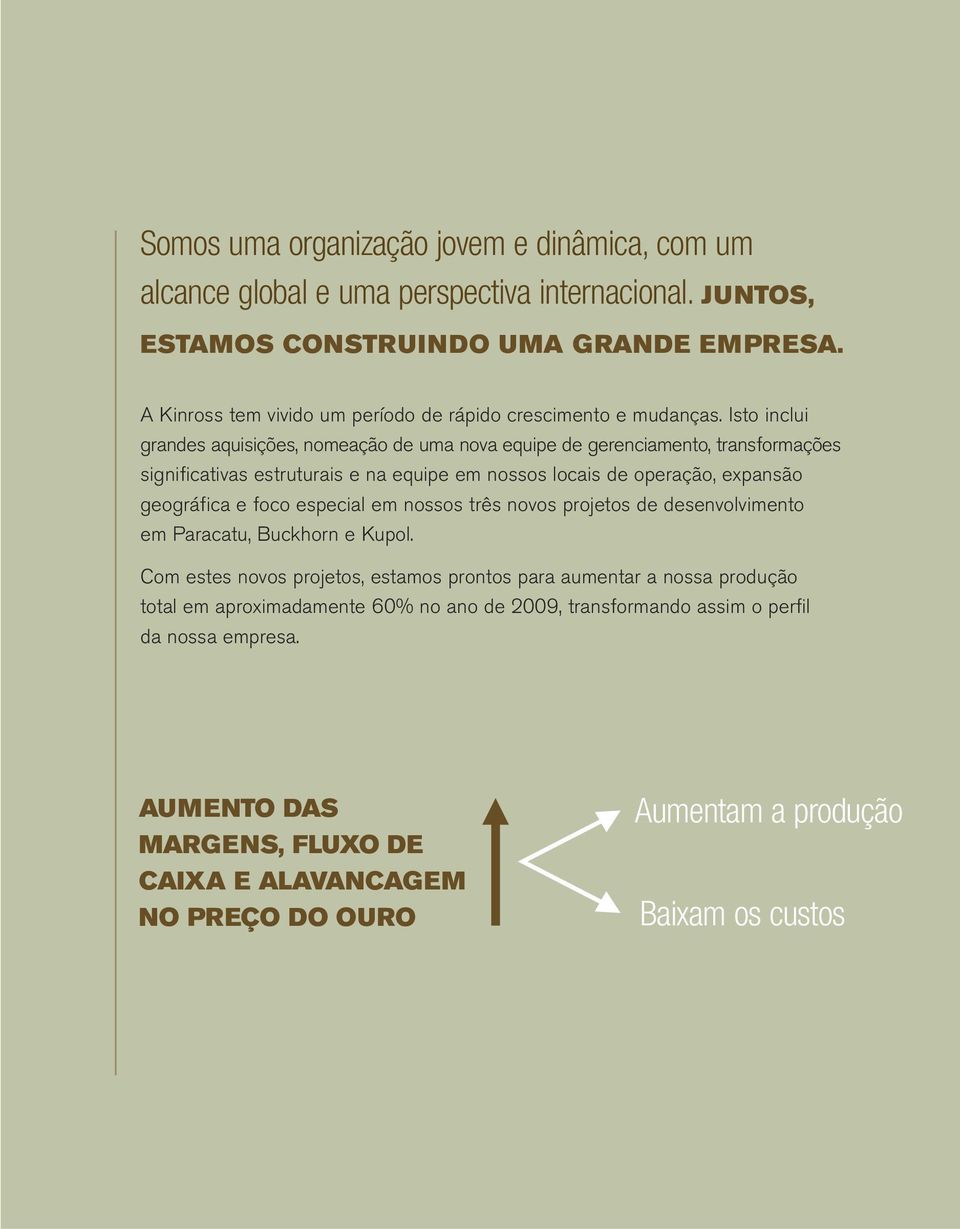 Isto inclui grandes aquisições, nomeação de uma nova equipe de gerenciamento, transformações significativas estruturais e na equipe em nossos locais de operação, expansão geográfica e foco