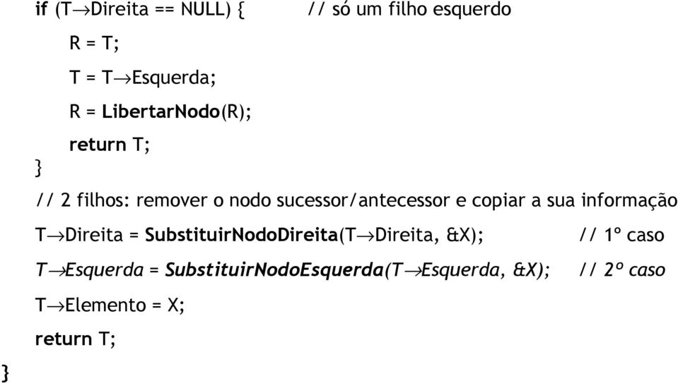 sua informação T Direita = SubstituirNodoDireita(T Direita, &X); // 1º caso