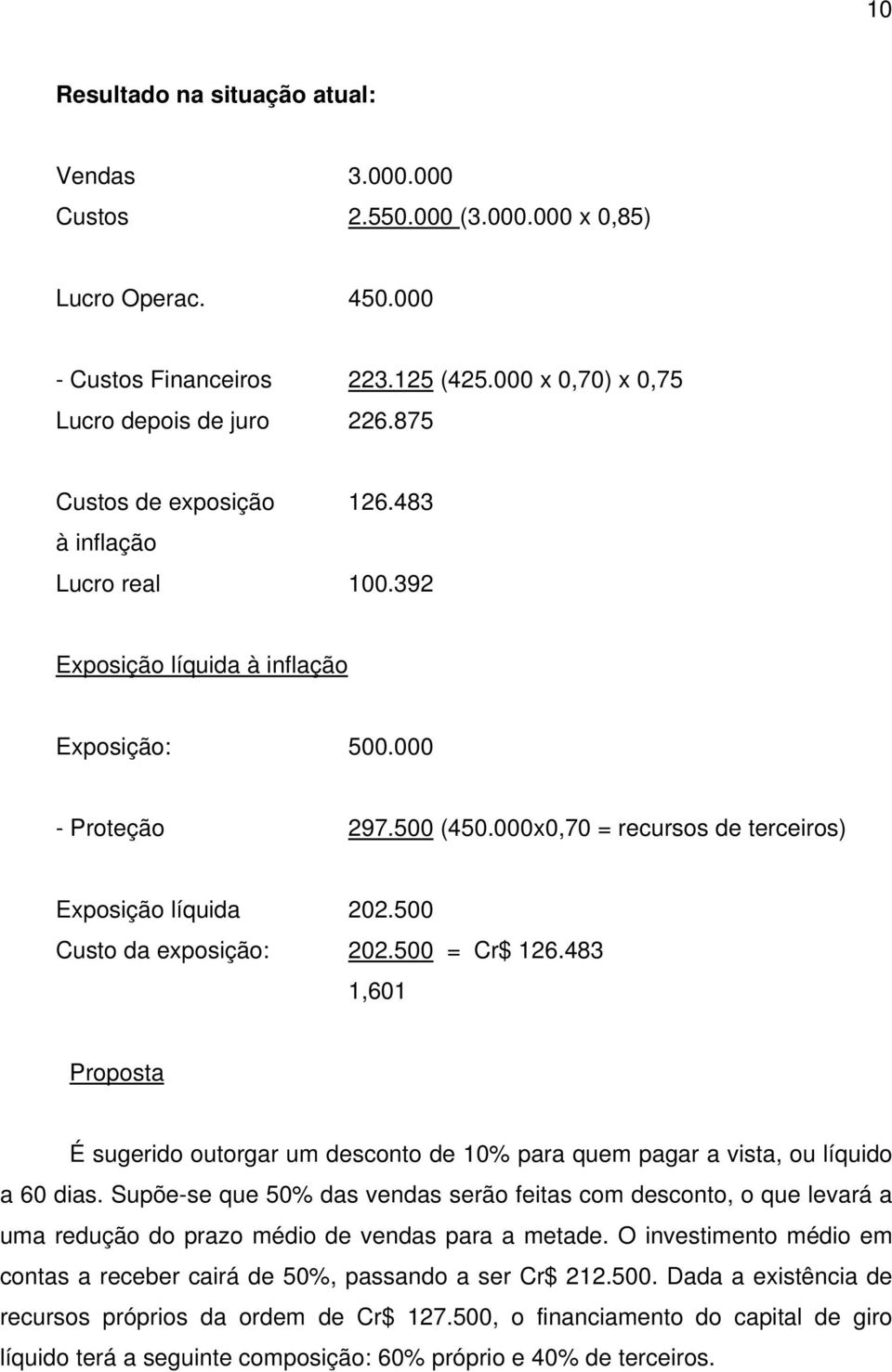 500 Custo da exposição: 202.500 = Cr$ 126.483 1,601 Proposta É sugerido outorgar um desconto de 10% para quem pagar a vista, ou líquido a 60 dias.