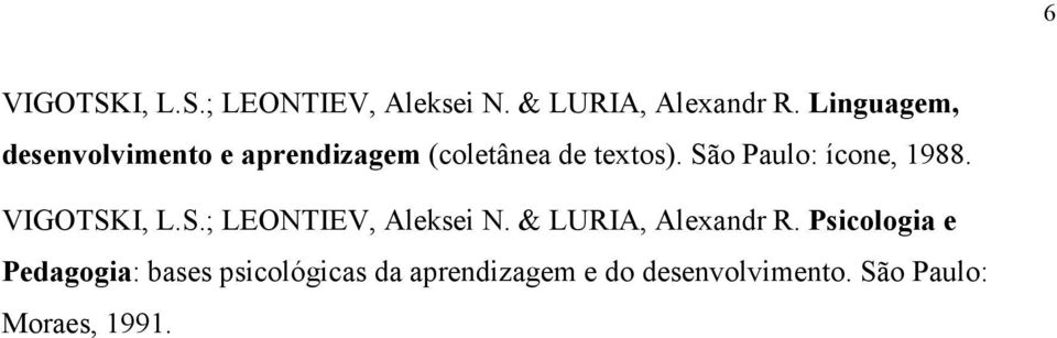 São Paulo: ícone, 1988. VIGOTSKI, L.S.; LEONTIEV, Aleksei N.