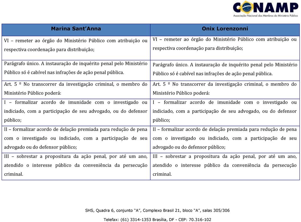 5 º No transcorrer da investigação criminal, o membro do Ministério Público poderá: I formalizar acordo de imunidade com o investigado ou indiciado, com a participação de seu advogado, ou do defensor