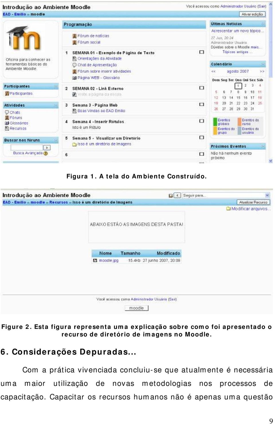 imagens no Moodle. 6. Considerações Depuradas.