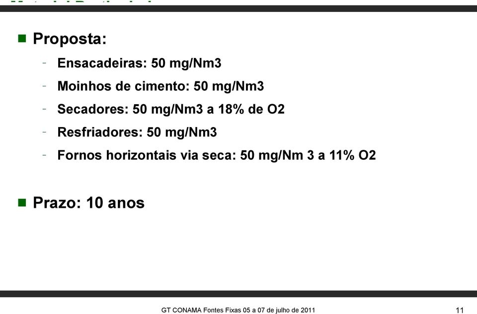 mg/nm3 a 18% de O2 Resfriadores: 50 mg/nm3 Fornos