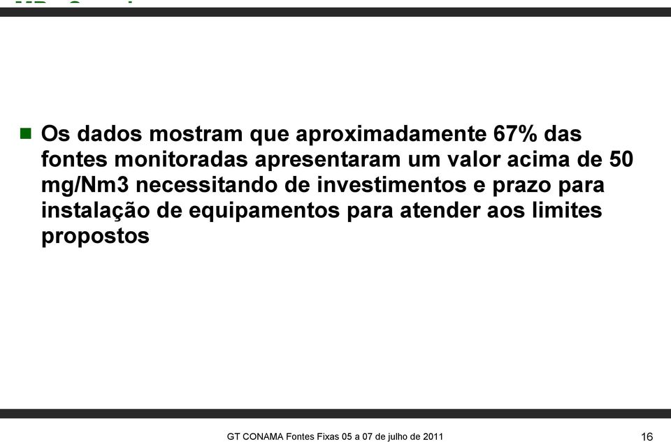 mg/nm3 necessitando de investimentos e prazo para