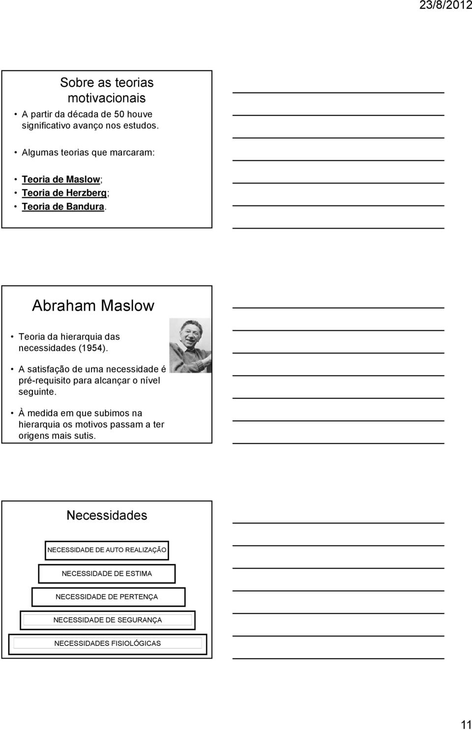 Abraham Maslow Teoria da hierarquia das necessidades (1954).