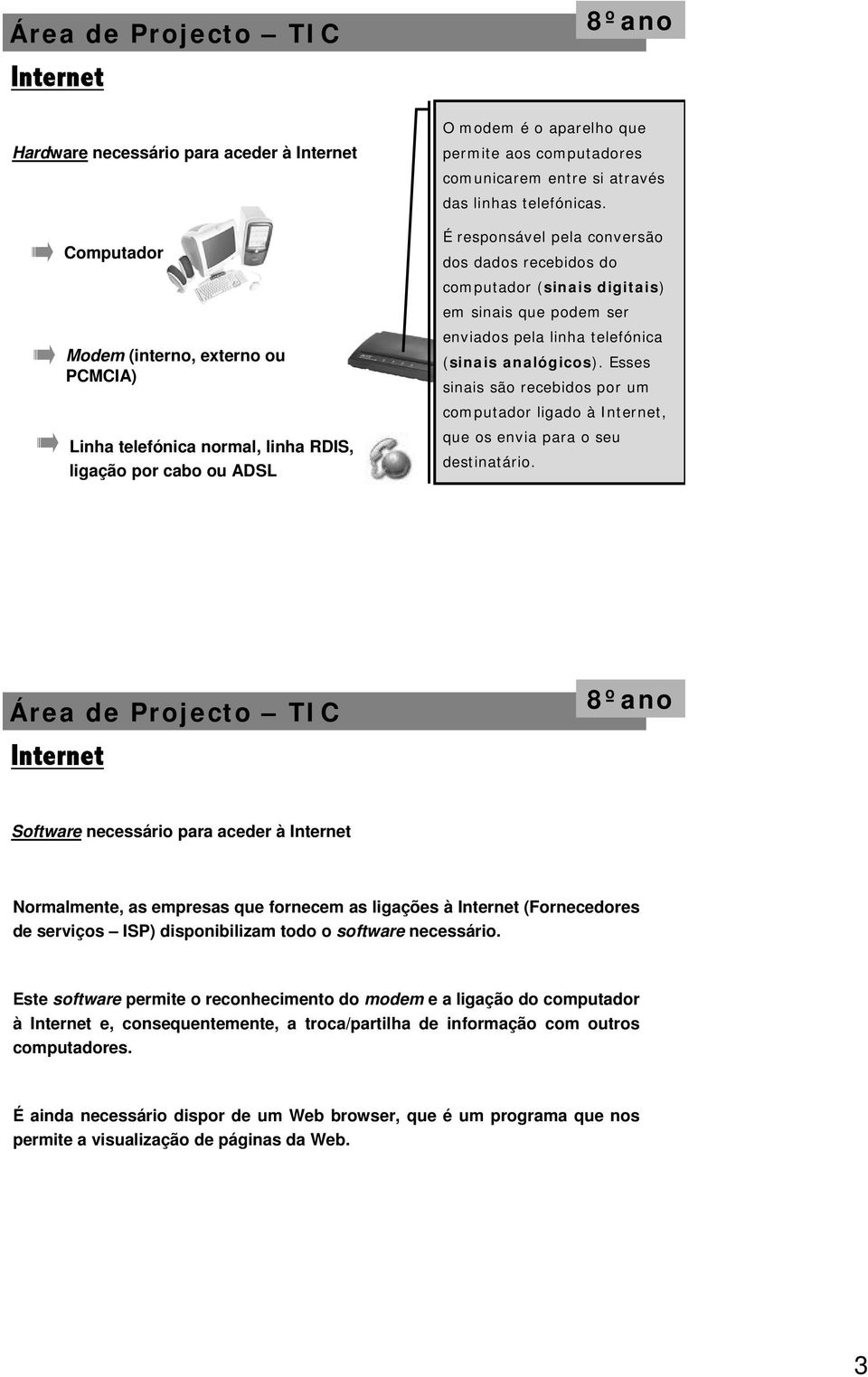 É responsável pela conversão dos dados recebidos do computador (sinais digitais) em sinais que podem ser enviados pela linha telefónica (sinais analógicos).