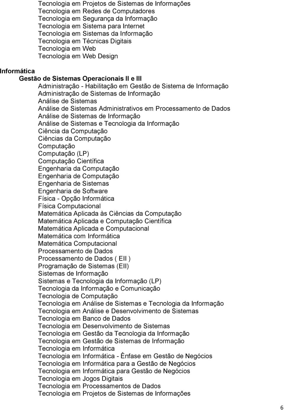 Informática Física Computacional Matemática Aplicada às Matemática Aplicada e Matemática Aplicada e Computacional Matemática com Informática Matemática Computacional Processamento de Dados