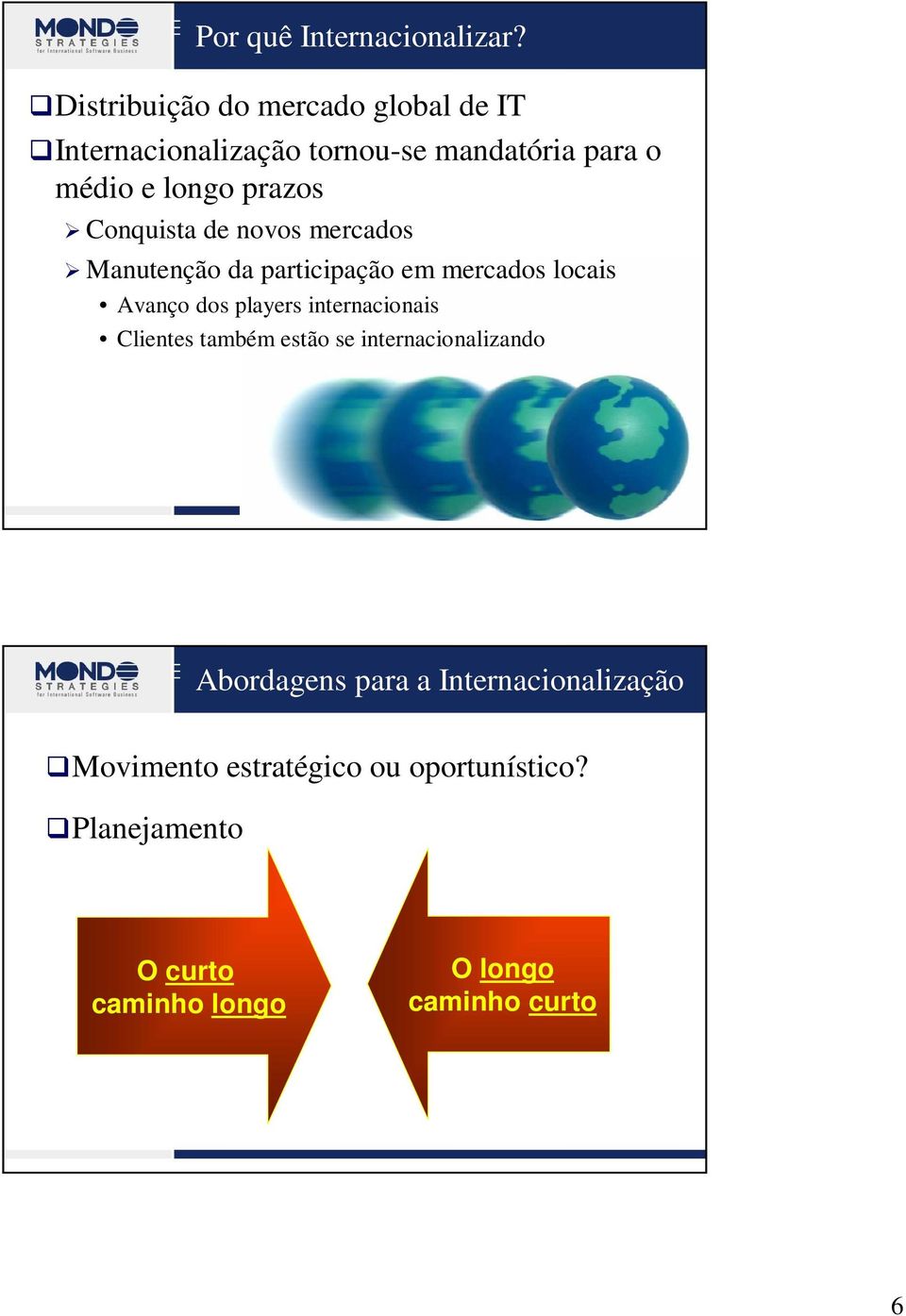 Conquista de novos mercados Manutenção da participação em mercados locais Avanço dos players