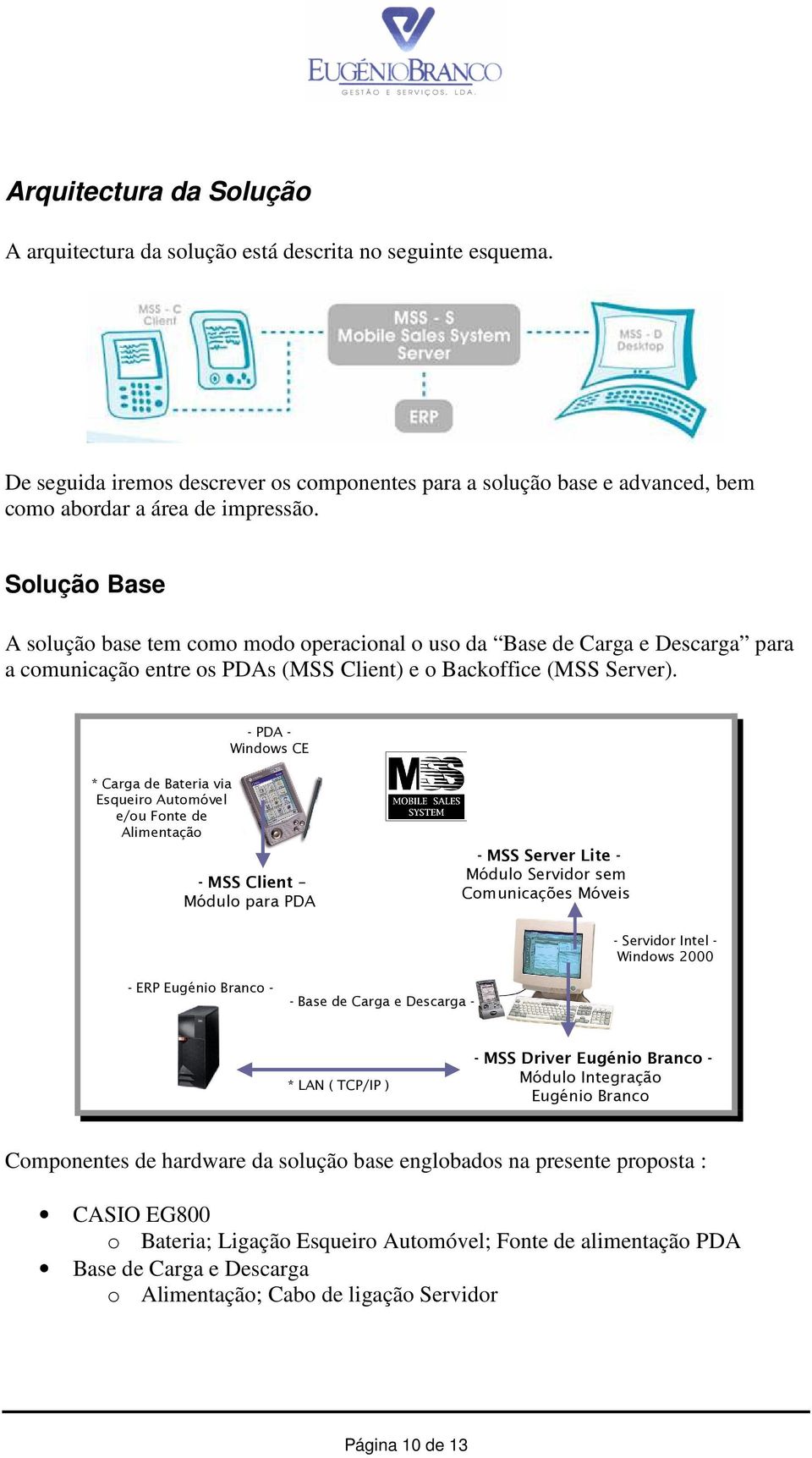 - PDA - Windows CE * Carga de Bateria via Esqueiro Automóvel e/ou Fonte de Alimentação - MSS Client Módulo para PDA - MSS Server Lite - Módulo Servidor sem Comunicações Móveis - Servidor Intel -