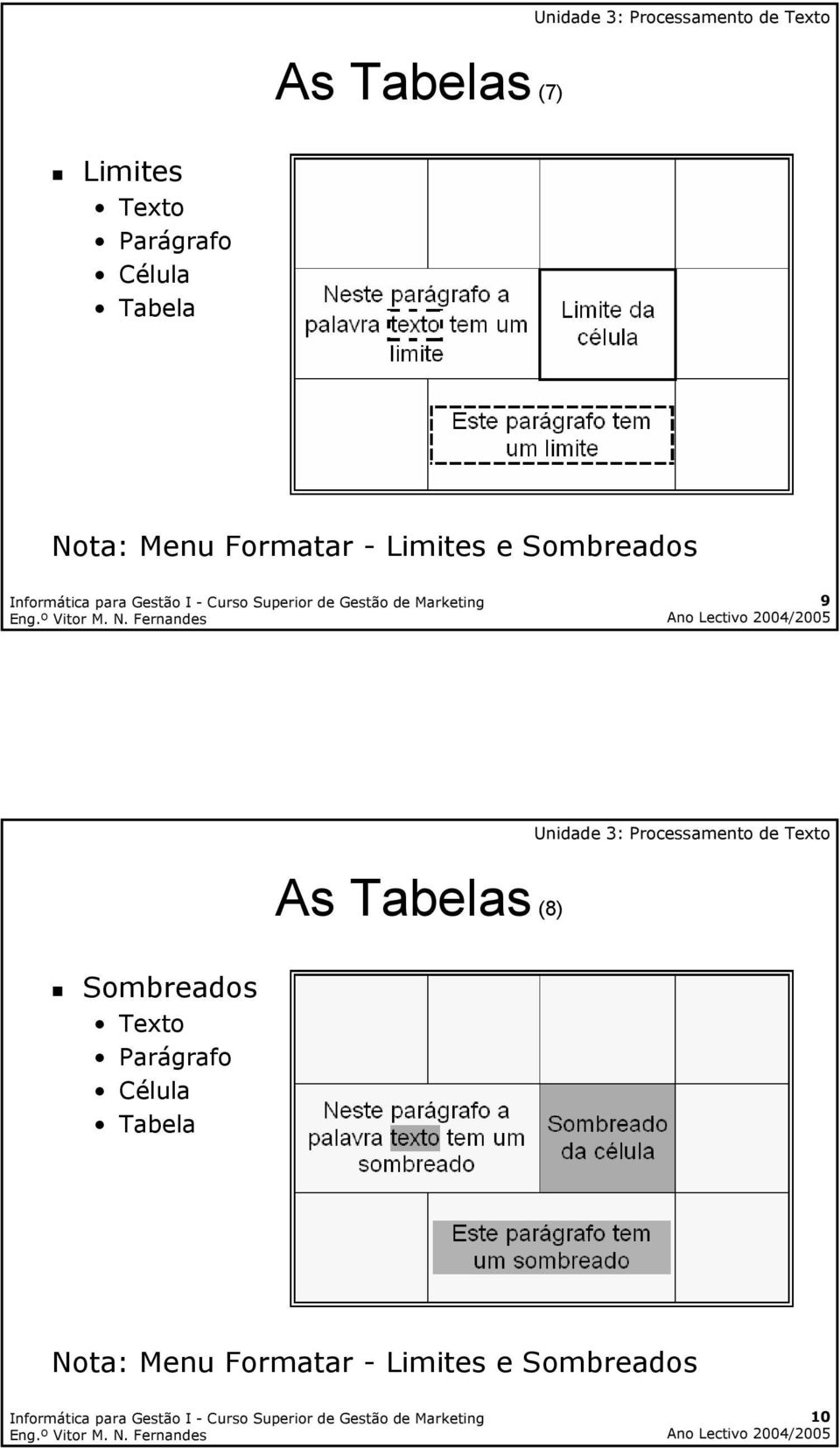 9 As Tabelas (8) Sombreados Texto Parágrafo