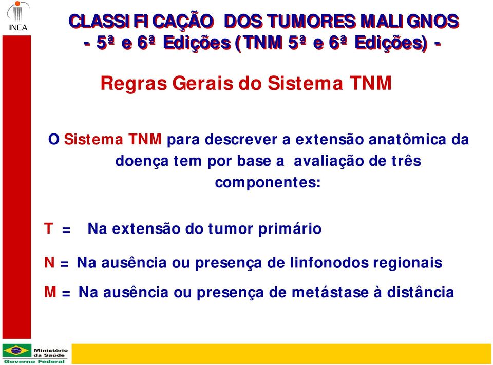 por base a avaliação de três componentes: T = Na extensão do tumor primário N = Na