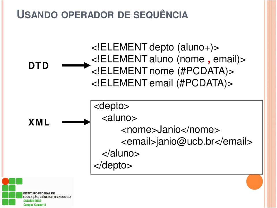 ELEMENT nome (#PCDATA)> <!