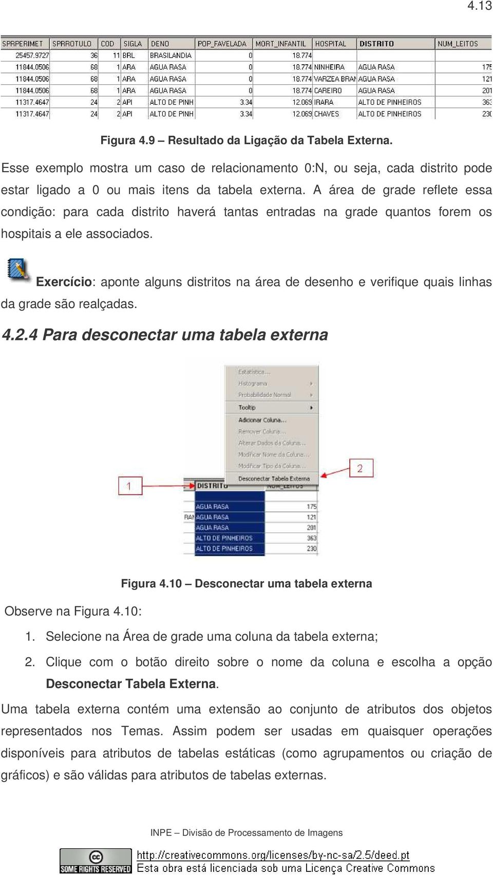 Exercício: aponte alguns distritos na área de desenho e verifique quais linhas da grade são realçadas. 4.2.4 Para desconectar uma tabela externa Figura 4.