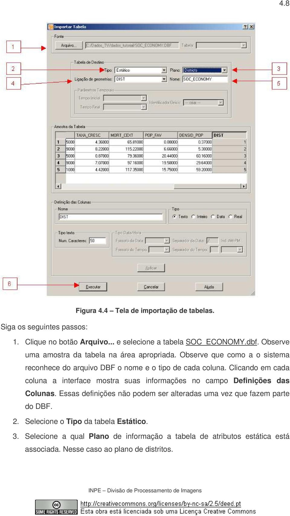 Clicando em cada coluna a interface mostra suas informações no campo Definições das Colunas.