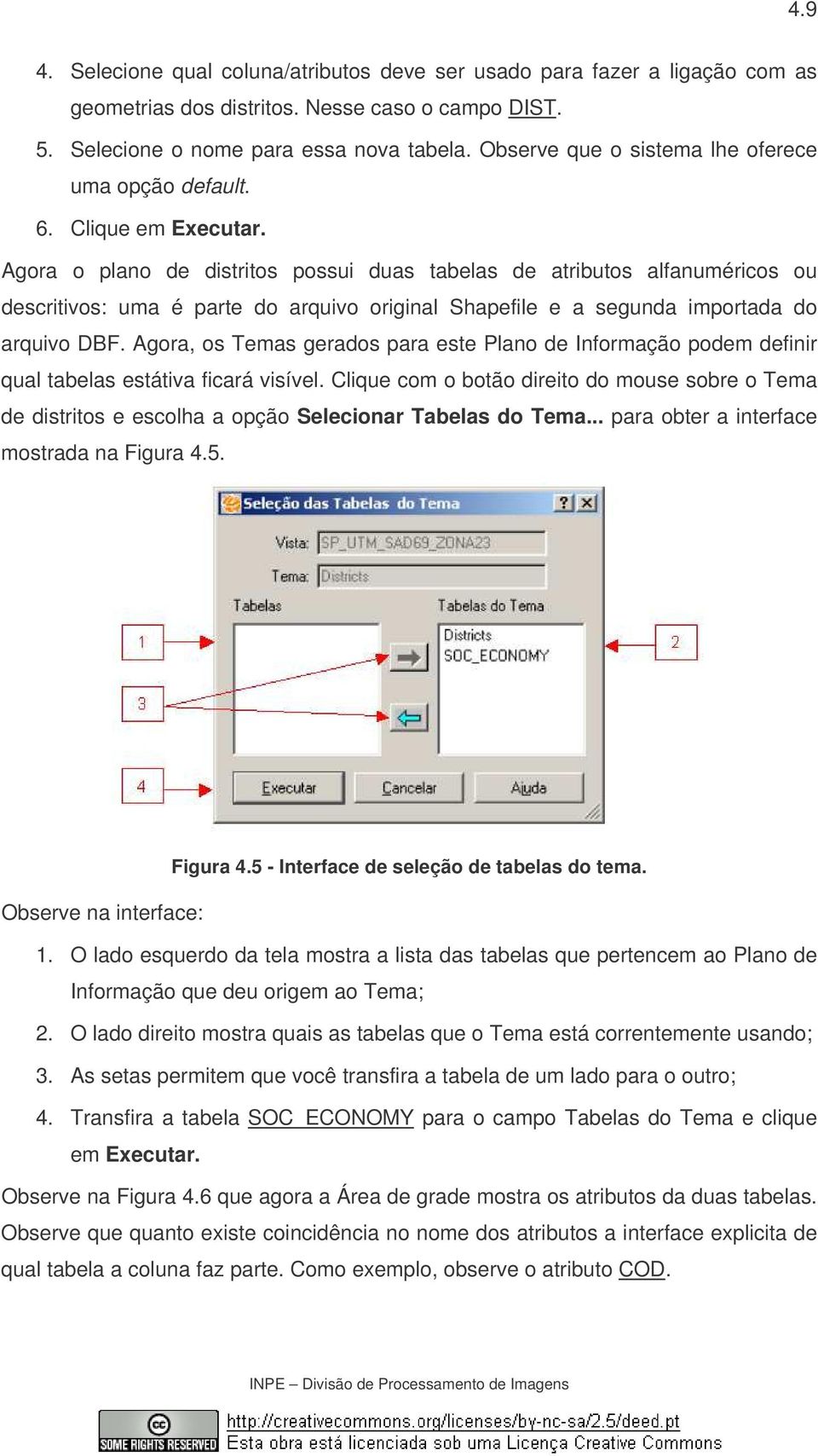 Agora o plano de distritos possui duas tabelas de atributos alfanuméricos ou descritivos: uma é parte do arquivo original Shapefile e a segunda importada do arquivo DBF.