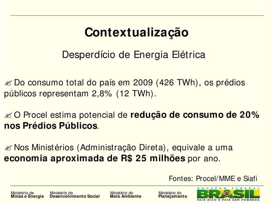 O Procel estima potencial de redução de consumo de 20% nos Prédios Públicos.