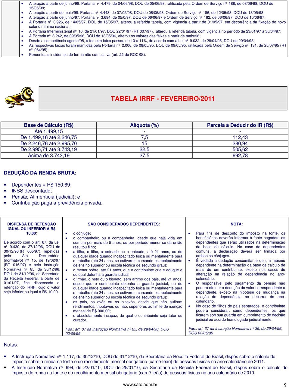 694, de 05/0/97, DOU de 06/06/97 e Ordem de Serviço nº 162, de 06/06/97, DOU de 10/06/97; A Portaria nº 3.