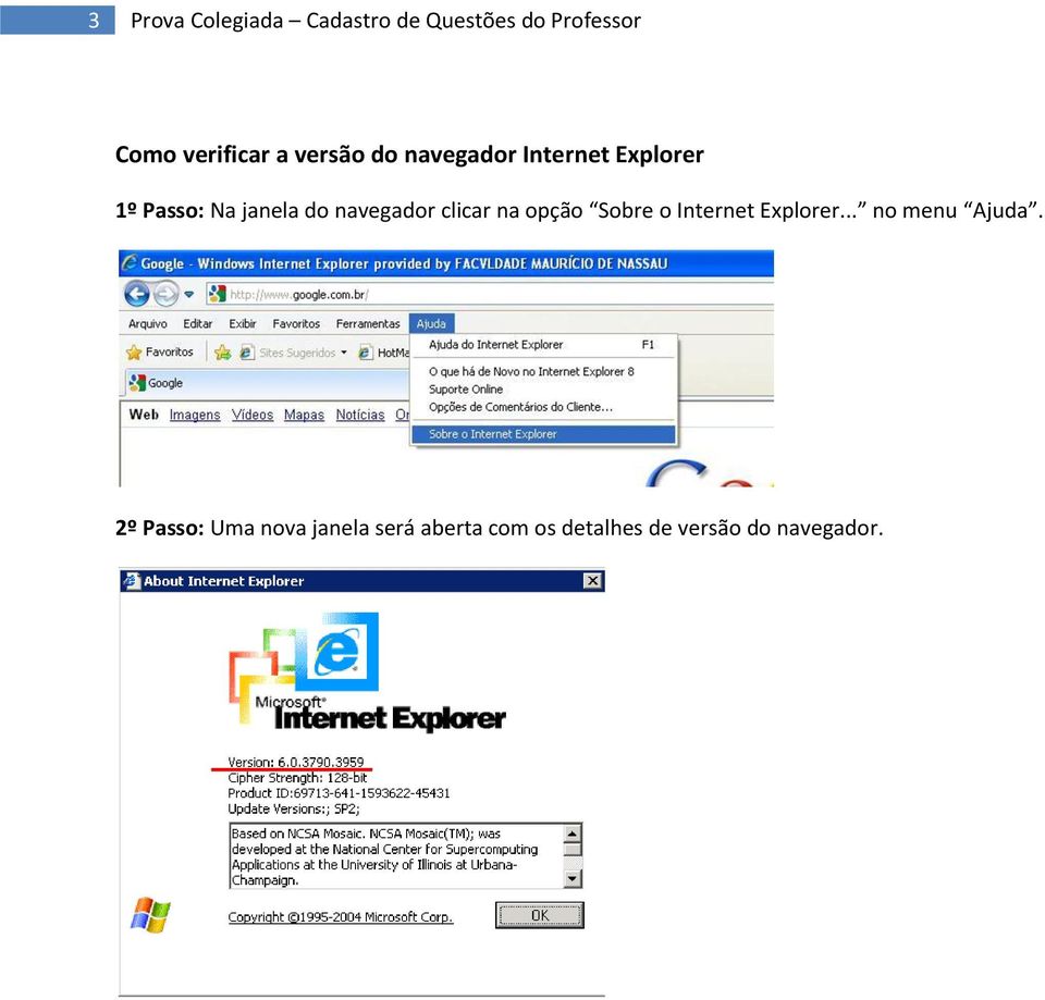 navegador clicar na opção Sobre o Internet Explorer... no menu Ajuda.