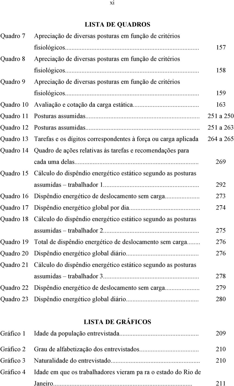 .. 251 a 250 Quadro 12 Posturas assumidas.