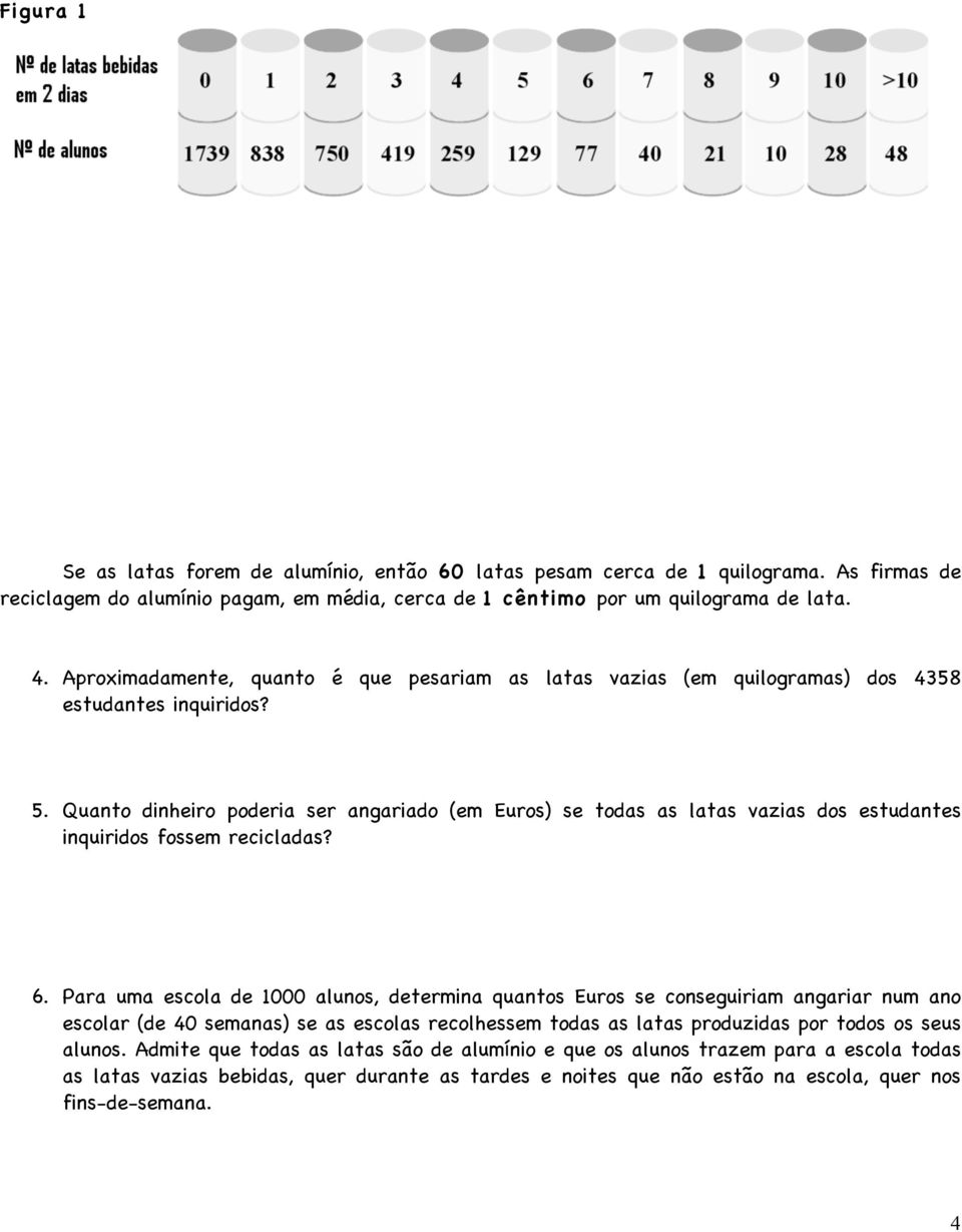 Quanto dinheiro poderia ser angariado (em Euros) se todas as latas vazias dos estudantes inquiridos fossem recicladas? 6.