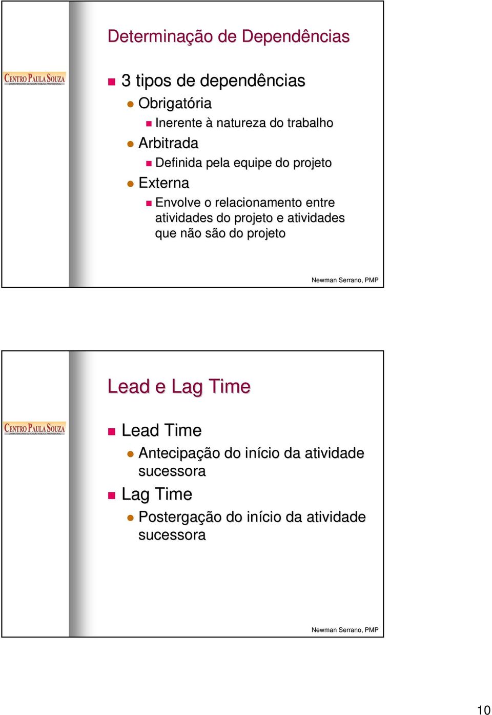 atividades do projeto e atividades que não são do projeto Lead e Lag Time Lead Time