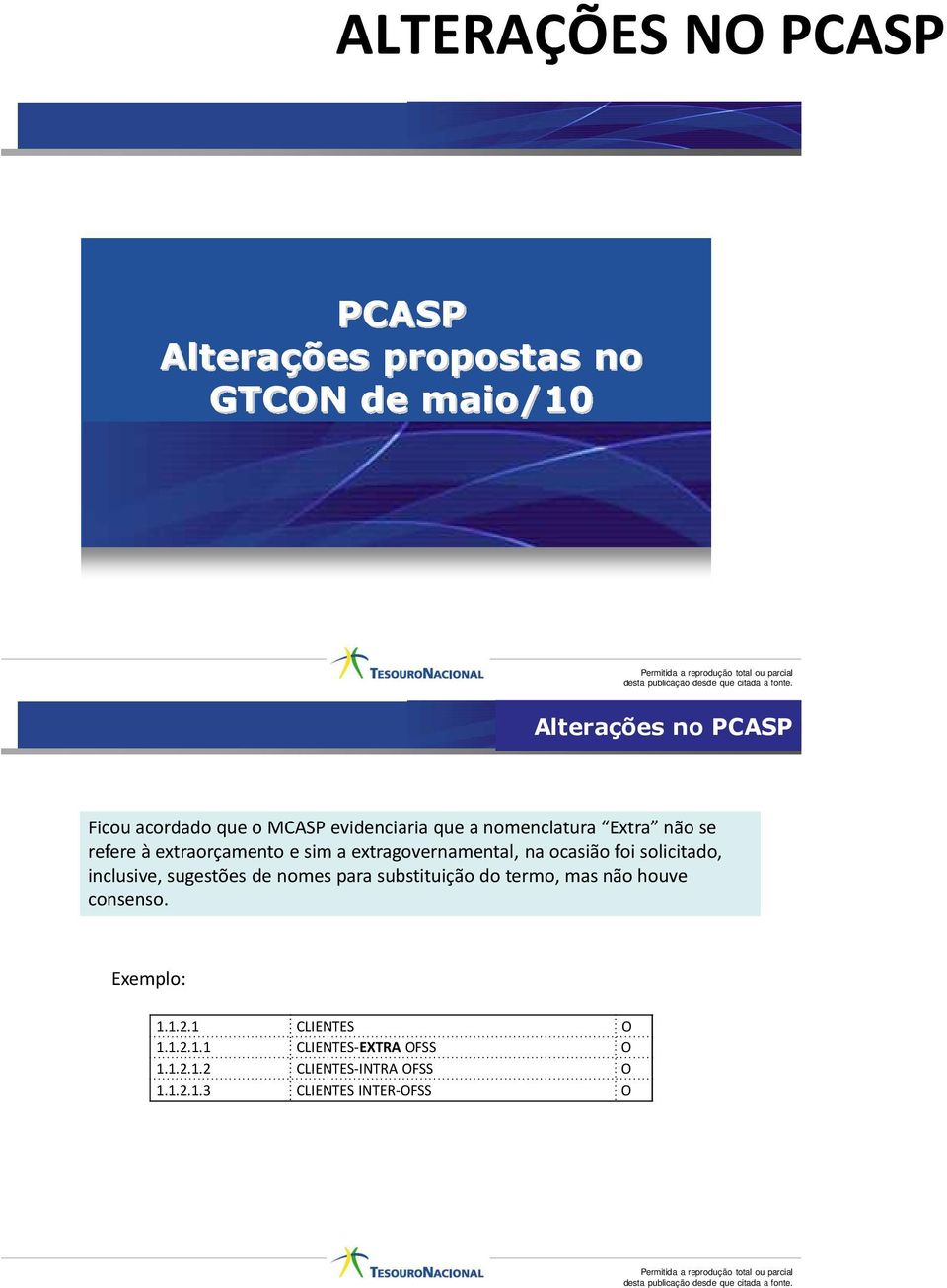 extragovernamental, na ocasião foi solicitado, inclusive, sugestões de nomes para substituição do termo, mas não houve consenso. Exemplo: 1.1.2.