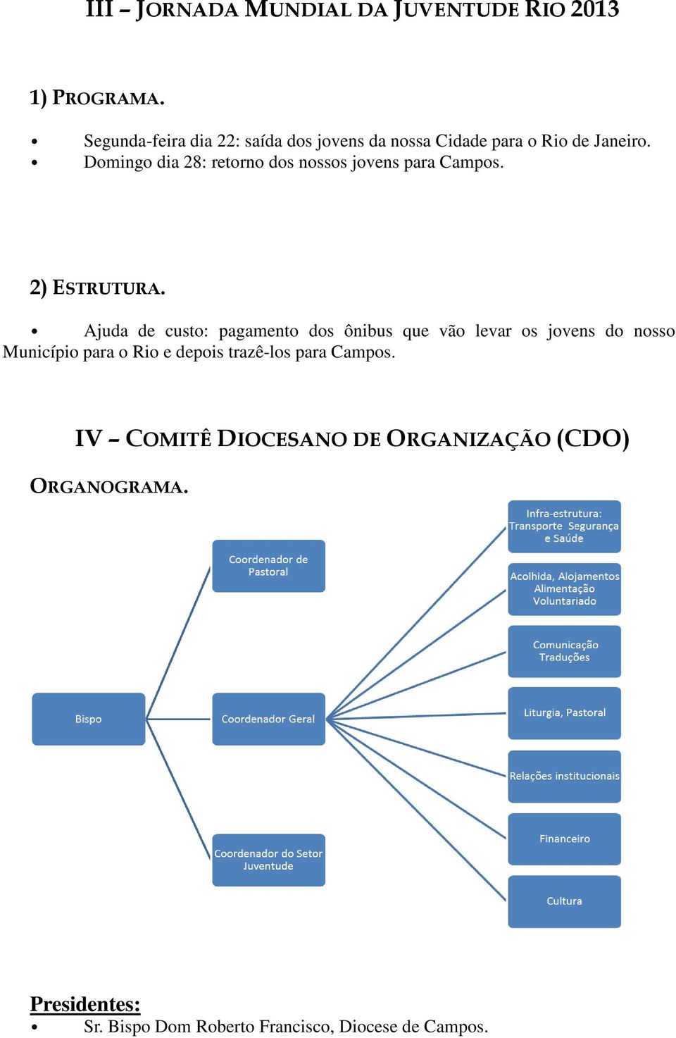 Domingo dia 28: retorno dos nossos jovens para Campos. 2) ESTRUTURA.